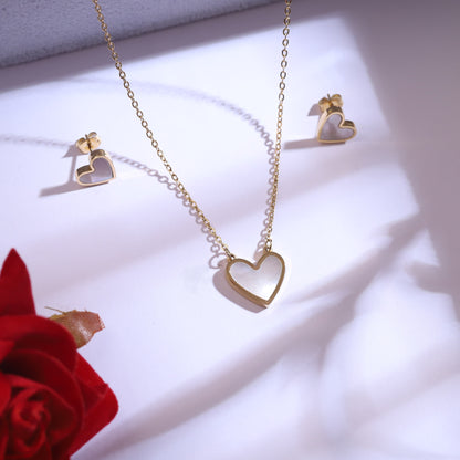 Gold Heart Mother of Pearl Necklace & Earring Set | Love Jewelry Gift