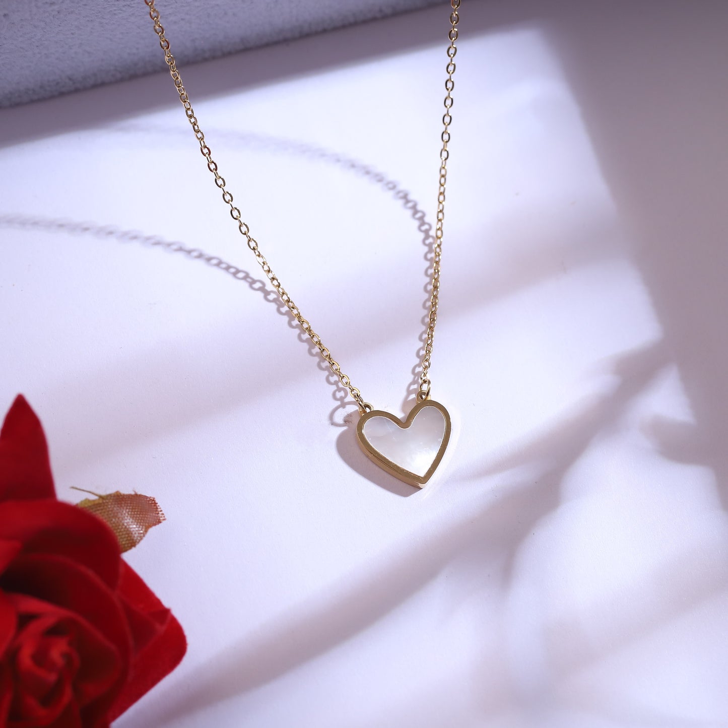 Gold Heart Mother of Pearl Necklace & Earring Set | Love Jewelry Gift