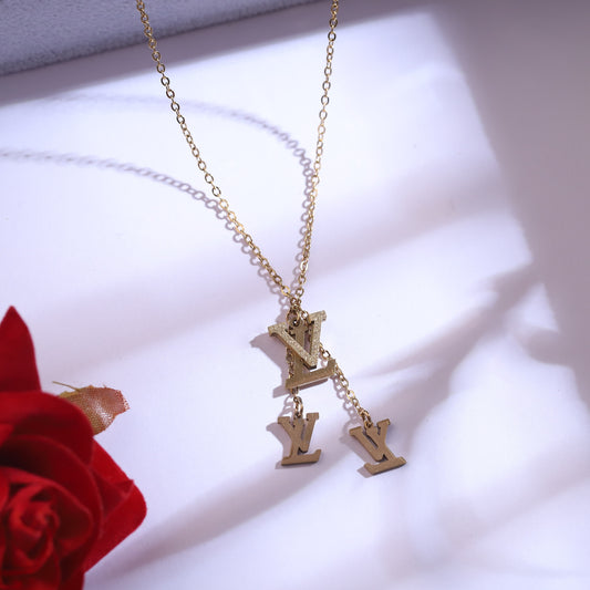 Golden 'V' Initial Necklace & Stud Earrings Set | Modern Letter Jewelry