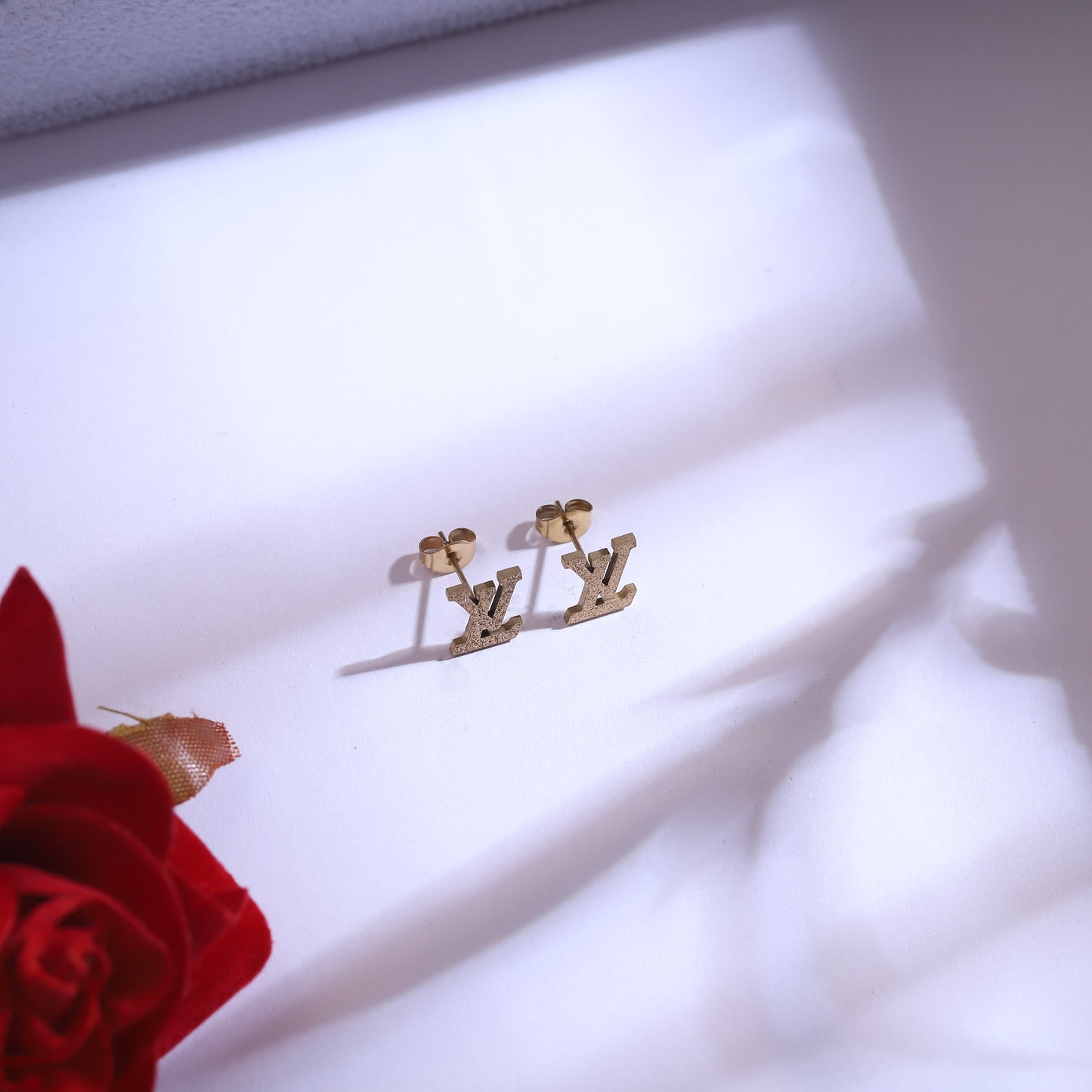 Golden 'V' Initial Necklace & Stud Earrings Set | Modern Letter Jewelry