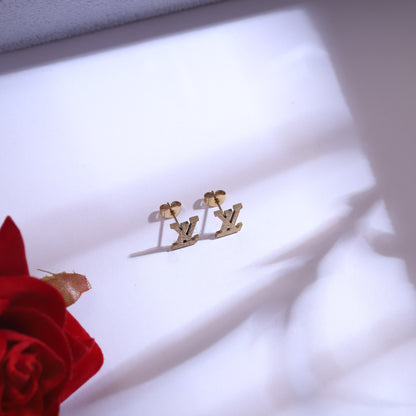 Golden 'V' Initial Necklace & Stud Earrings Set | Modern Letter Jewelry