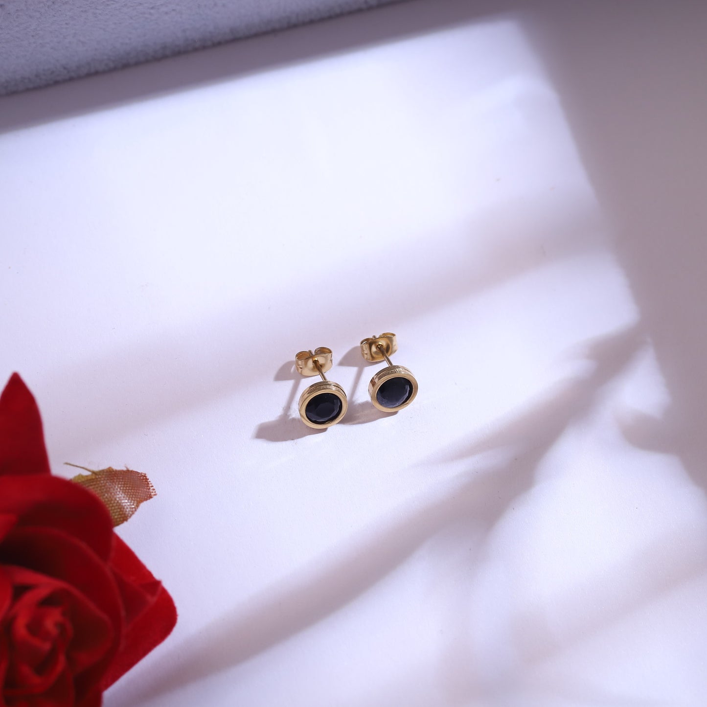 Minimalist Black Stone Gold-Tone Jewelry Set | Round Pendant Necklace & Stud Earrings