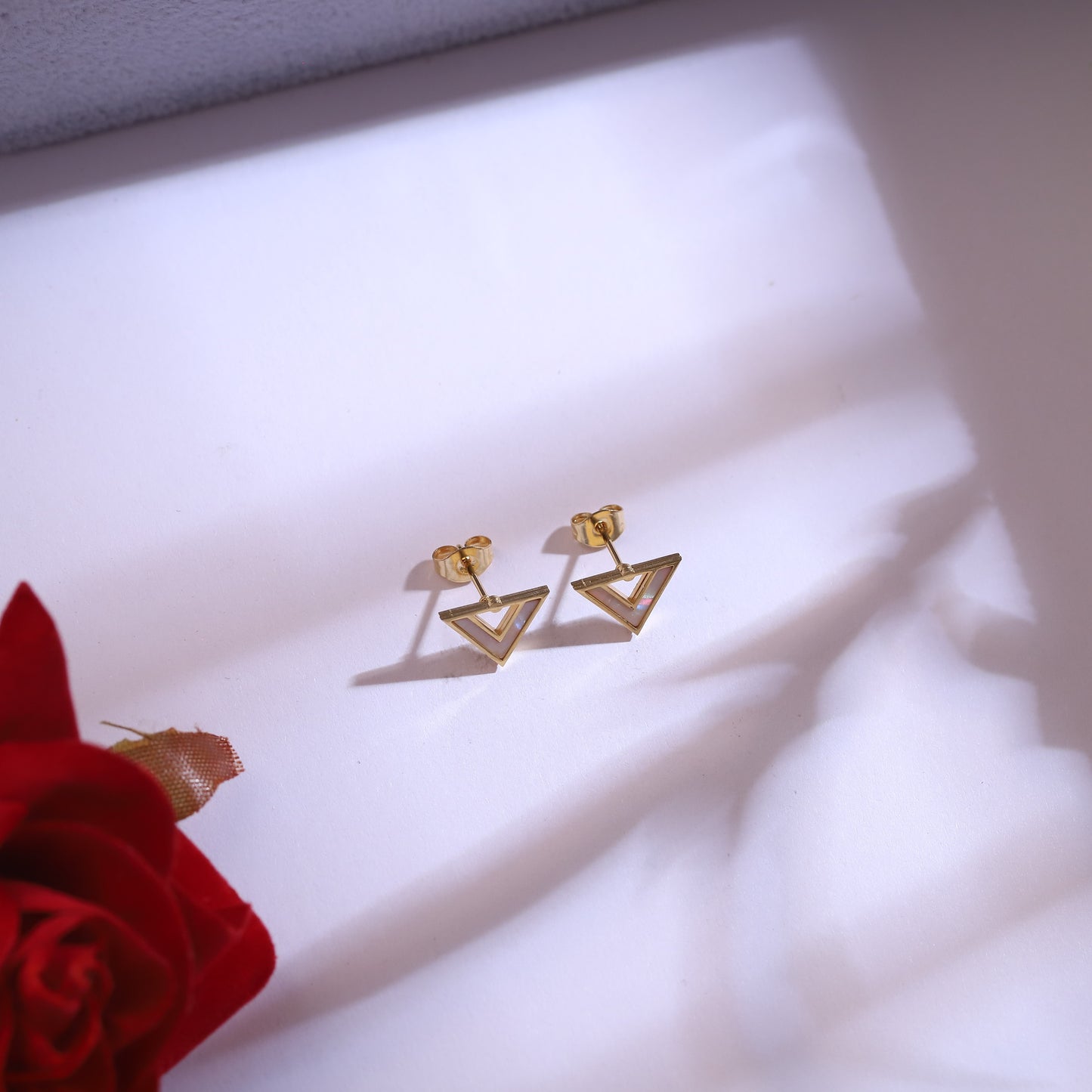 Elegant Gold Plated Mother of Pearl V-Shape Necklace and Earring Set | Dainty Geometric Jewelry Gift