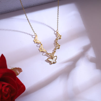 Golden Butterfly & Mother of Pearl Necklace Set | Dainty Winged Jewelry