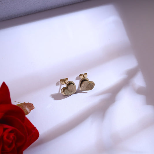 Textured Gold Heart Jewelry Set | Delicate Love Necklace & Stud Earrings