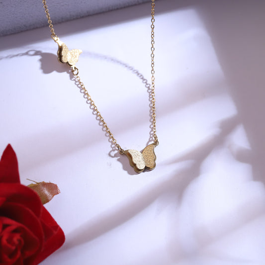 Gold Textured Butterfly Necklace & Stud Earrings Set | Matte Finish Jewelry