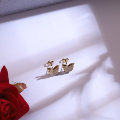 Gold Textured Butterfly Necklace & Stud Earrings Set | Matte Finish Jewelry