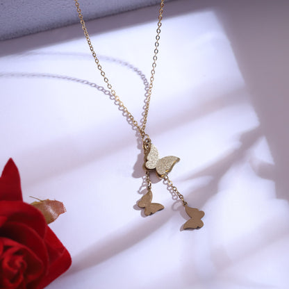 Cascading Gold Butterfly Necklace & Stud Earrings Set | Textured & Polished Finish Jewelry