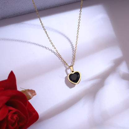 Elegant Black Heart Gold-Tone Jewelry Set | Love Pendant Necklace & Heart Stud Earrings