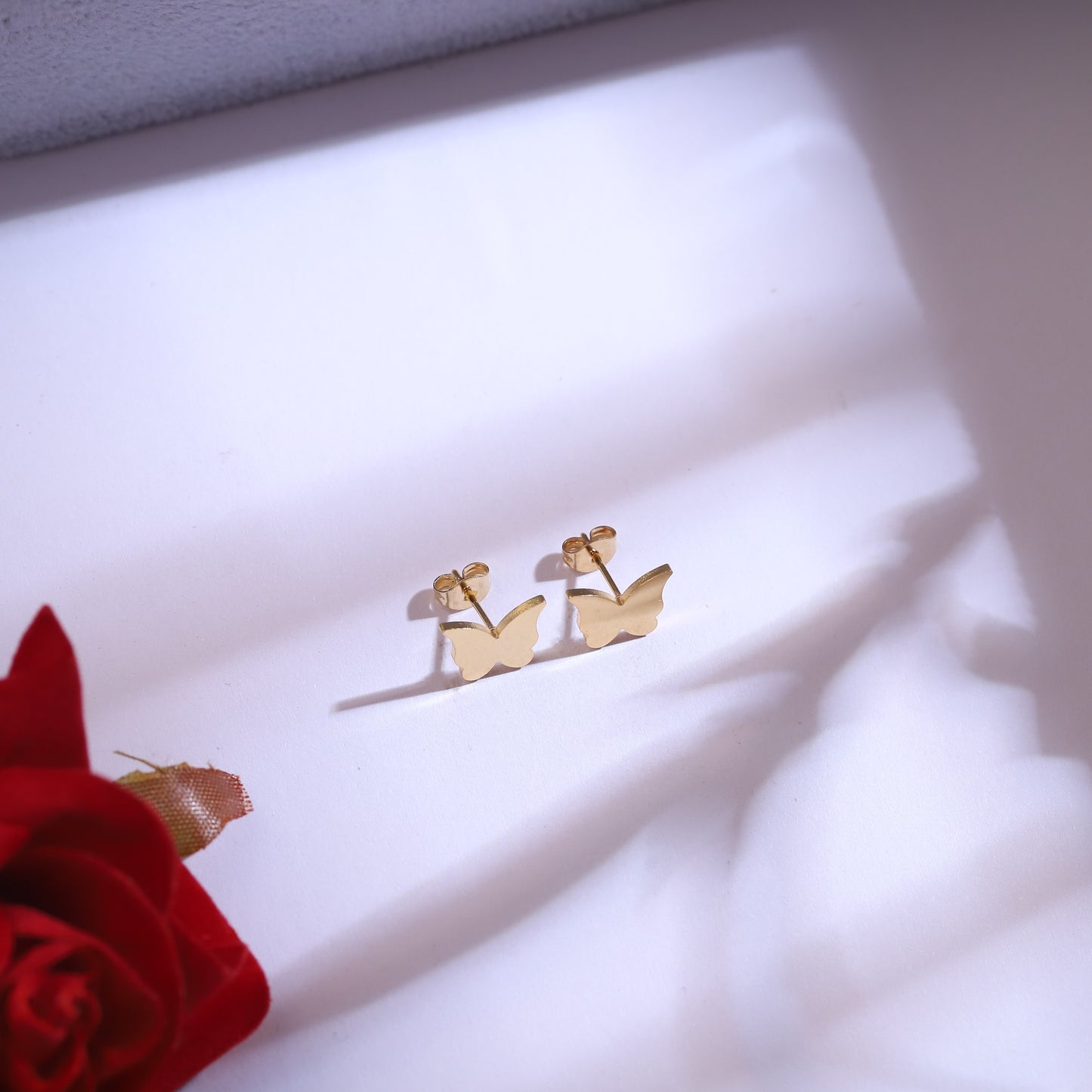 Layered Golden Butterfly Necklace & Crystal Bar with Stud Earrings Set | Delicate Dangle Jewelry