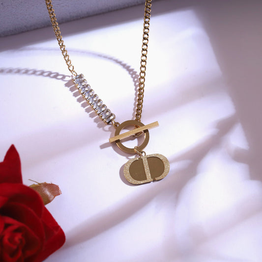 Golden Serpent Chain Necklace & Clover Charm Stud Earrings | Crystal Accent Jewelry Set