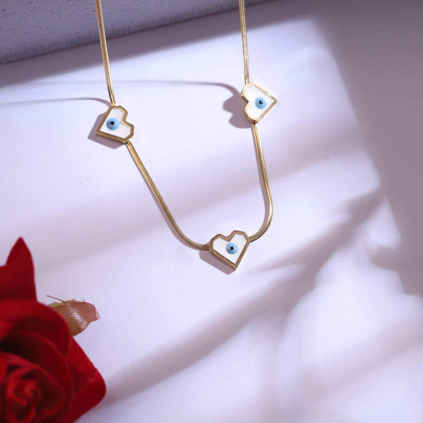 Golden Heart Evil Eye Necklace & Stud Earrings Set | Protection Charm Jewelry