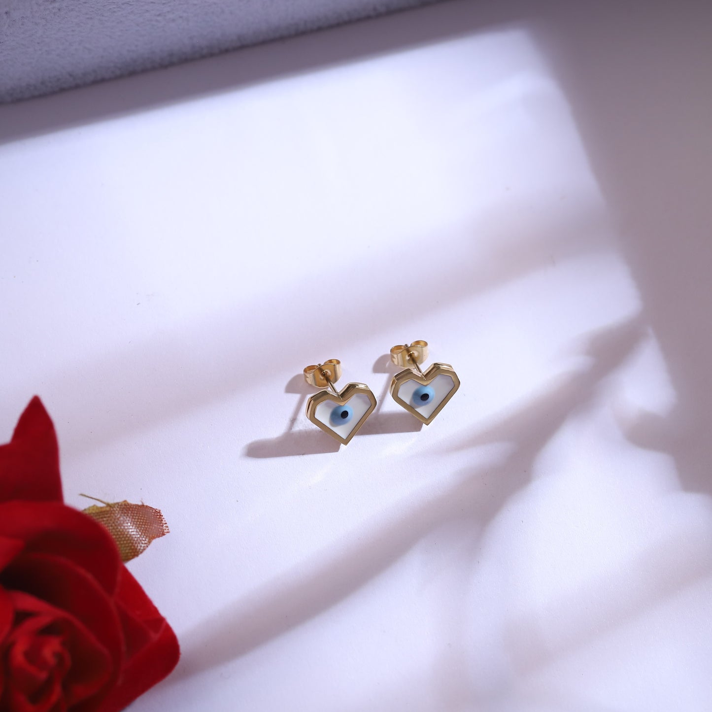 Golden Heart Evil Eye Necklace & Stud Earrings Set | Protection Charm Jewelry