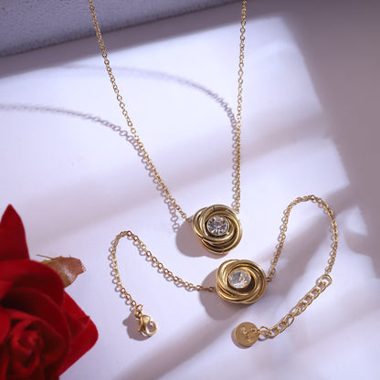 Elegant Rose Gold-Tone Jewelry Set | Crystal Embellished Necklace, Bracelet & Earrings