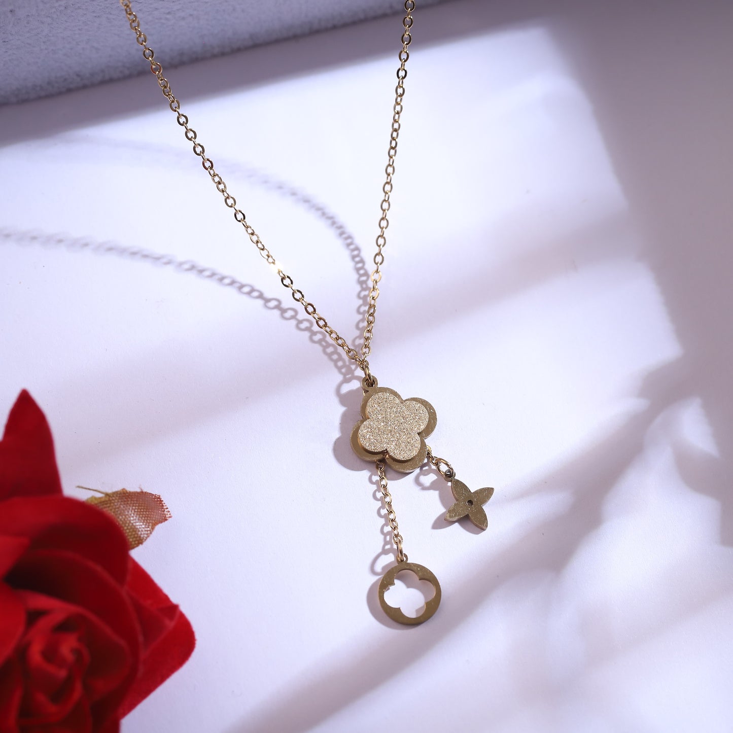 Lucky Clover & Charm Gold Plated Necklace & Earring Set | Trendy Fashion Jewelry for Women