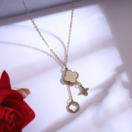 Lucky Clover & Charm Gold Plated Necklace & Earring Set | Trendy Fashion Jewelry for Women