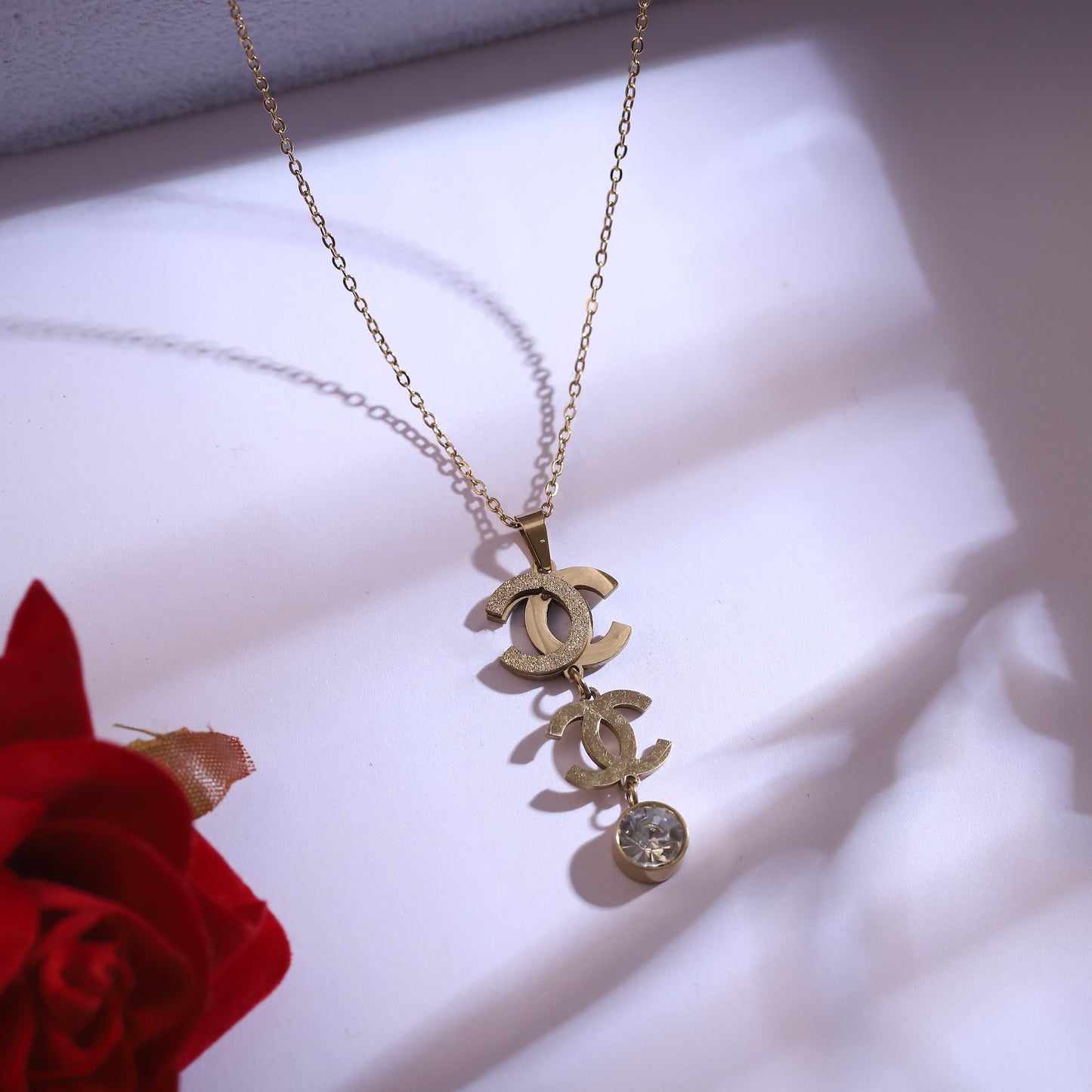 Gold Interlocking C Logo Necklace & Earring Set | Elegant Designer Inspired Jewelry