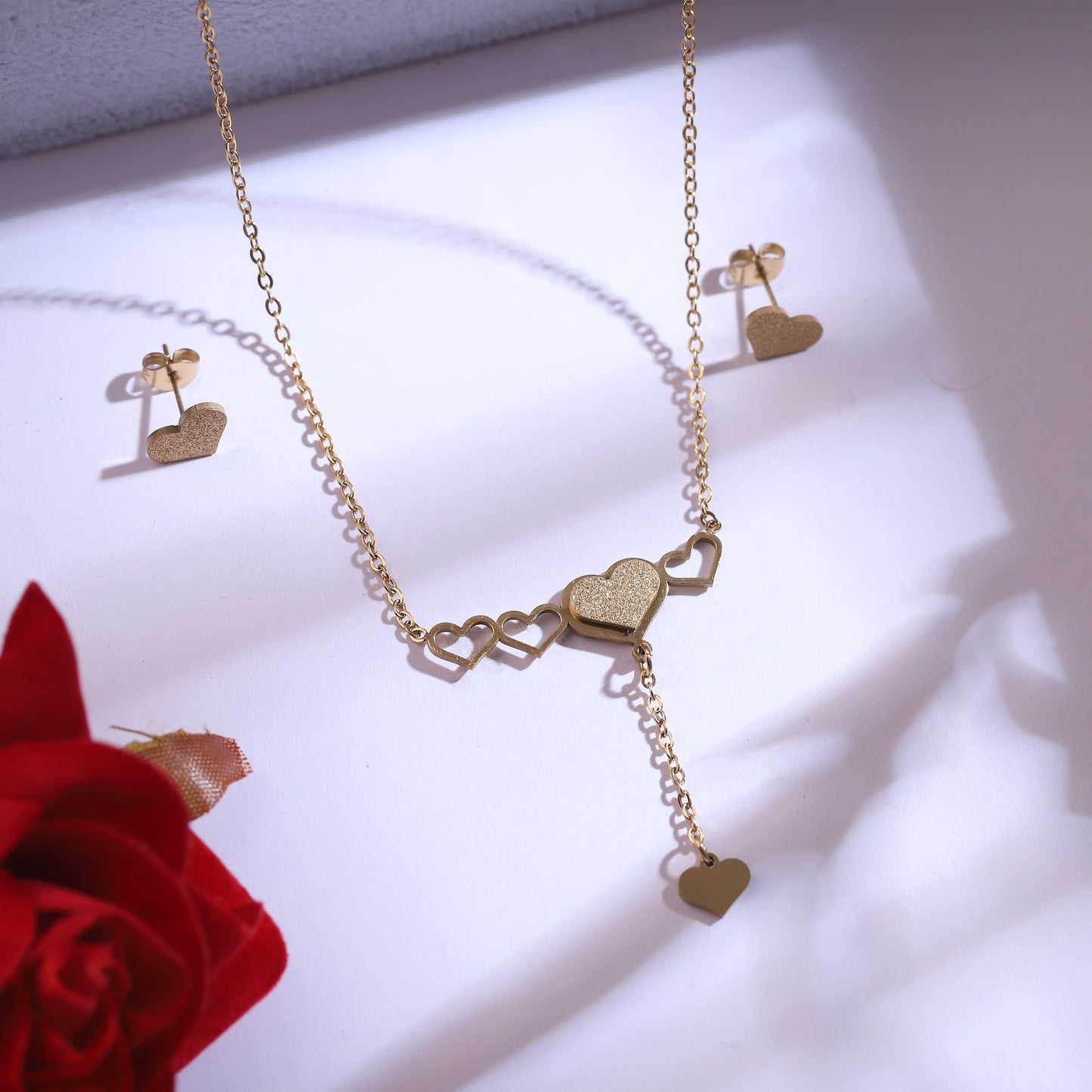 Gold Heart Necklace & Earring Set | Delicate Love Inspired Jewelry Gift for Her