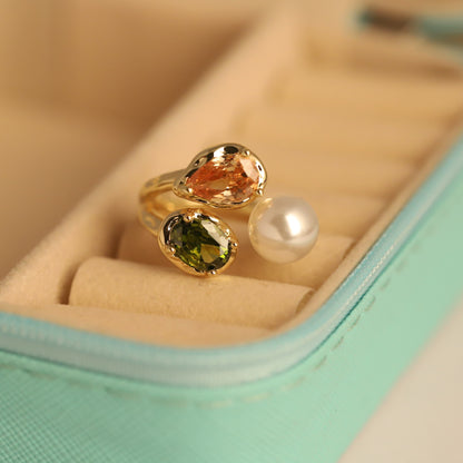 Pearl & Gemstone Bypass Ring