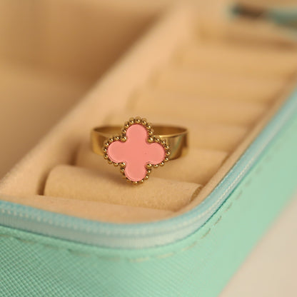 Pink Clover Ring Gold