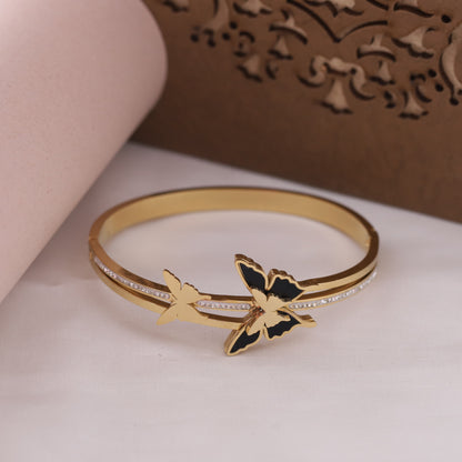 22K Gold Plated Stainless Steel Double Butterfly Kada Bracelet | Anti-Tarnish & Adjustable