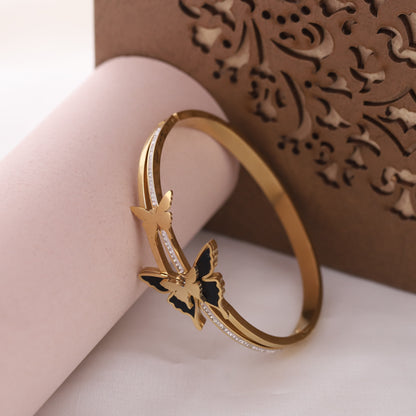 22K Gold Plated Stainless Steel Double Butterfly Kada Bracelet | Anti-Tarnish & Adjustable
