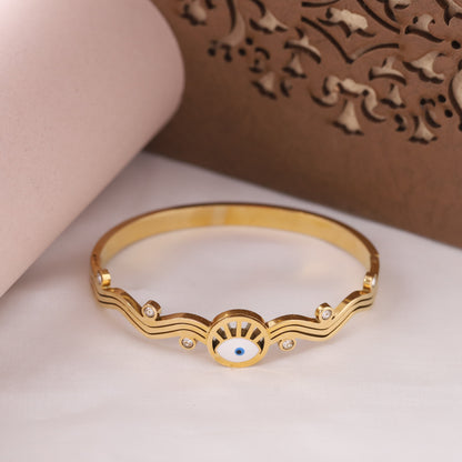 Gold Plated Stainless Steel Evil Eye Kada Bracelet
