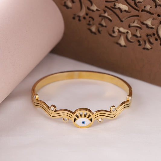 Gold Plated Stainless Steel Evil Eye Kada Bracelet