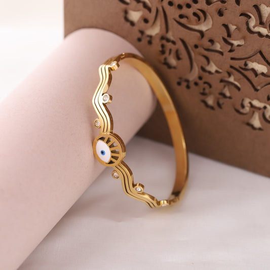 Gold Plated Stainless Steel Evil Eye Kada Bracelet