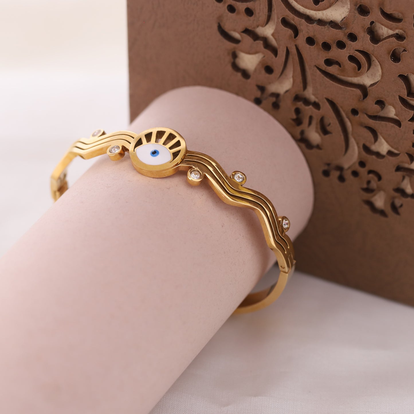 Gold Plated Stainless Steel Evil Eye Kada Bracelet