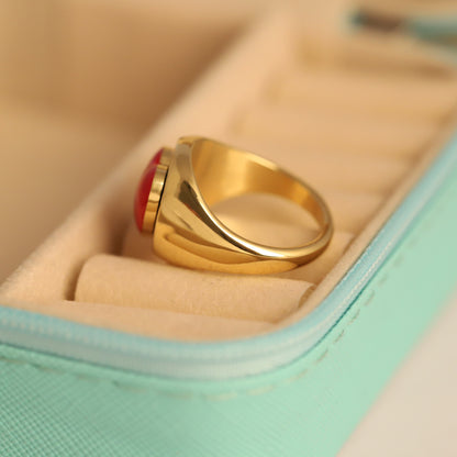 Gold Red Stone Signet Ring