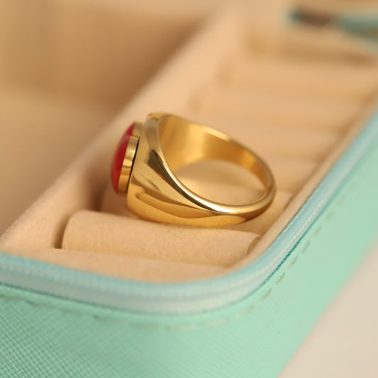 Gold Red Stone Signet Ring