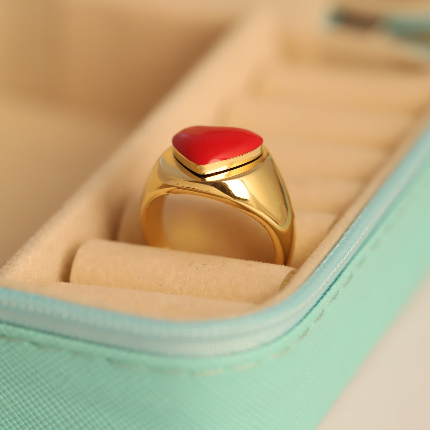 Gold Red Stone Signet Ring