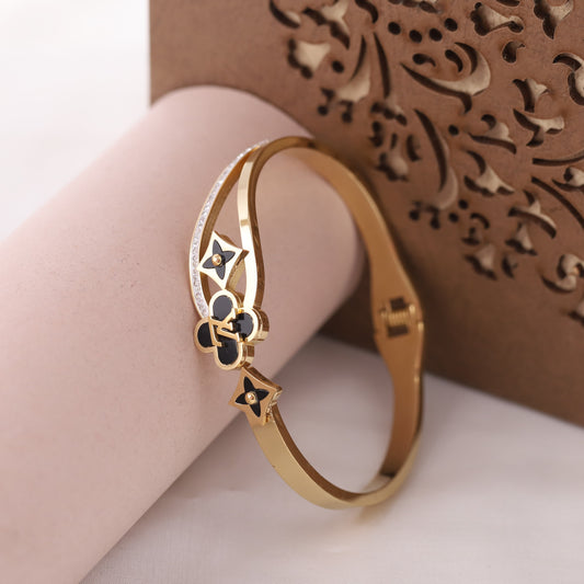 Anti-Tarnish Rose Gold Bangle with Black & Crystal Details | Fashion Bracelet