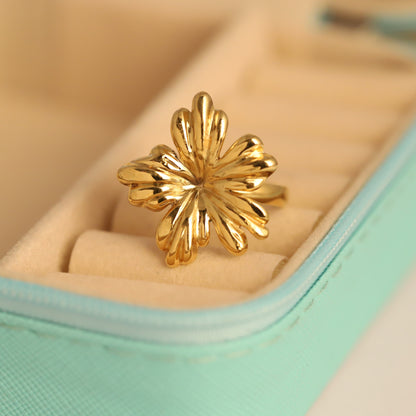 22K Gold Plated Floral Statement Ring | Stainless Steel Flower Design