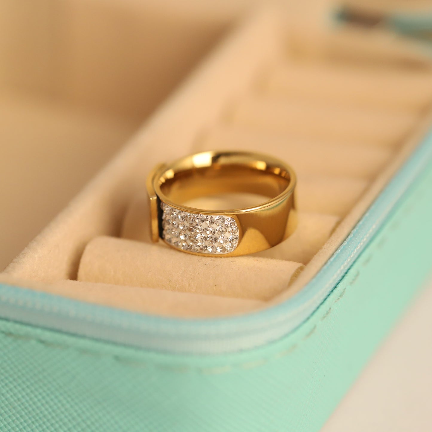 22K Gold Plated Roman Numeral Studded Ring | Stainless Steel Zircon Band