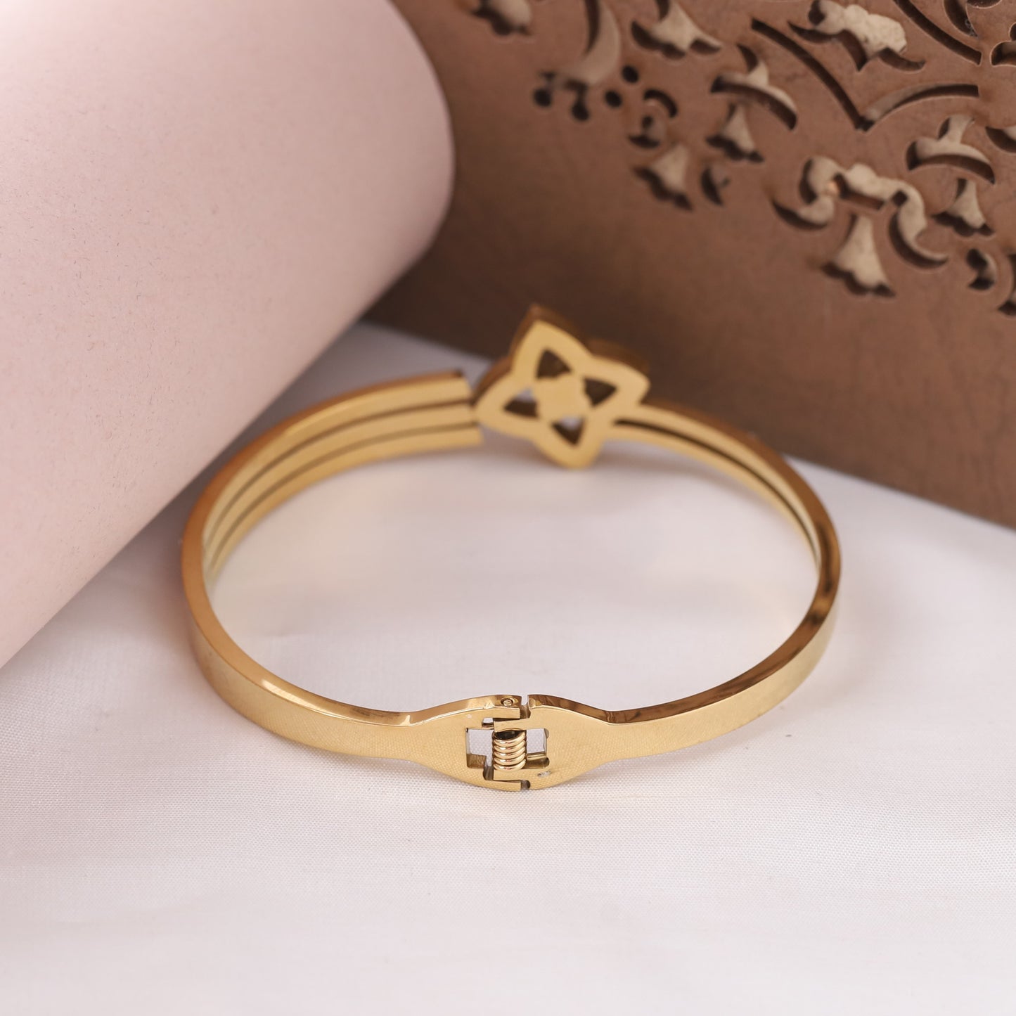 Classic Clover & Full AD Kada Bracelet | Anti-Tarnish Stainless Steel with Spring Lock