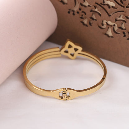 Classic Clover & Full AD Kada Bracelet | Anti-Tarnish Stainless Steel with Spring Lock