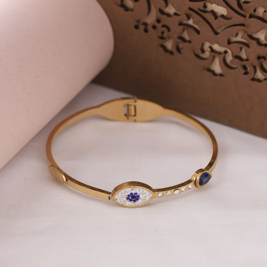Gold Plated Evil Eye & AD Kada Bracelet