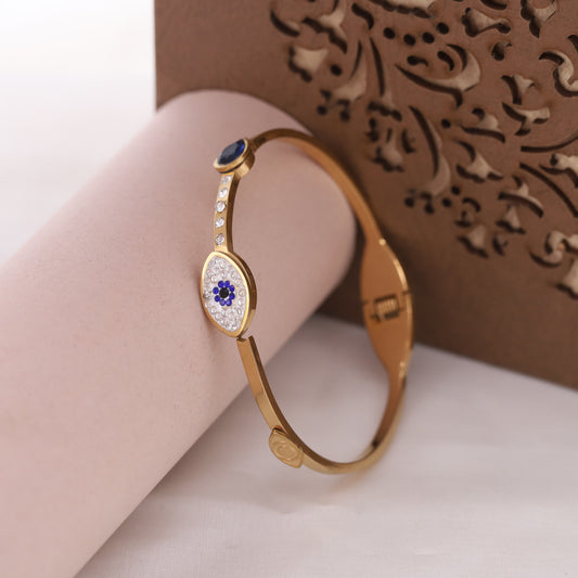 Gold Plated Evil Eye & AD Kada Bracelet