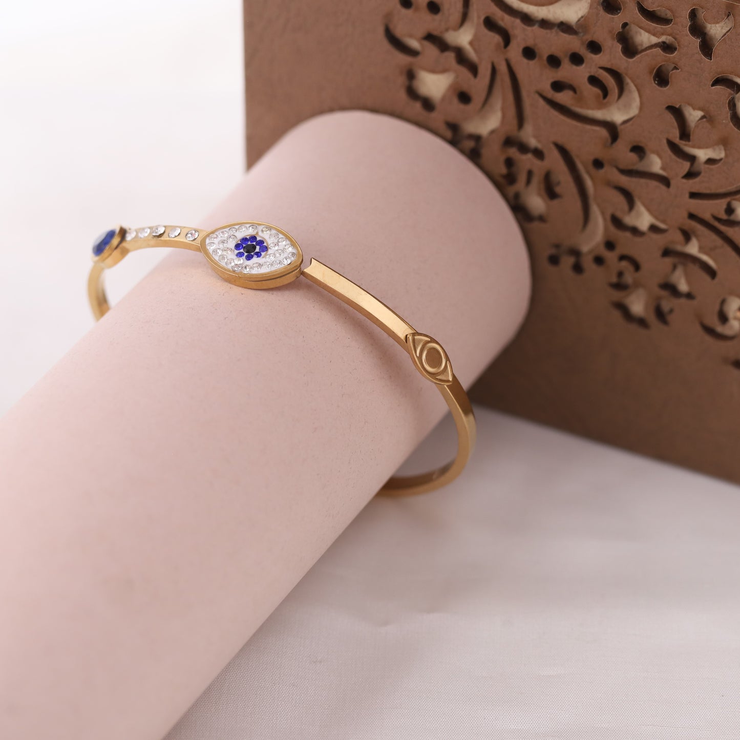 Gold Plated Evil Eye & AD Kada Bracelet