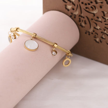 22K Gold Plated Roman Numeral Charm Bracelet | MOP & Stainless Steel Kada