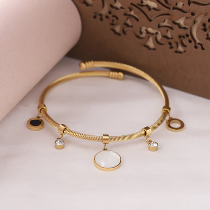 22K Gold Plated Roman Numeral Charm Bracelet | MOP & Stainless Steel Kada