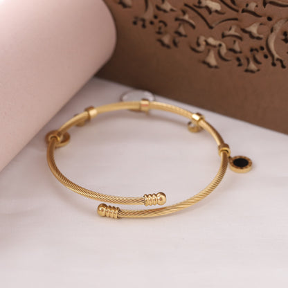 22K Gold Plated Roman Numeral Charm Bracelet | MOP & Stainless Steel Kada