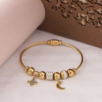 Classic Gold Plated Kada with Charms | Perfect Gift for Her