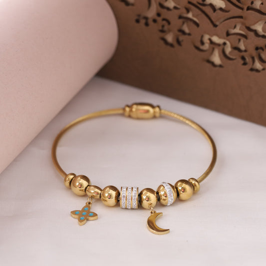 Classic Gold Plated Kada with Charms | Perfect Gift for Her