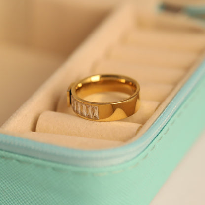 22K Gold Plated Baguette Crystal Ring | Stainless Steel Square Center Ring