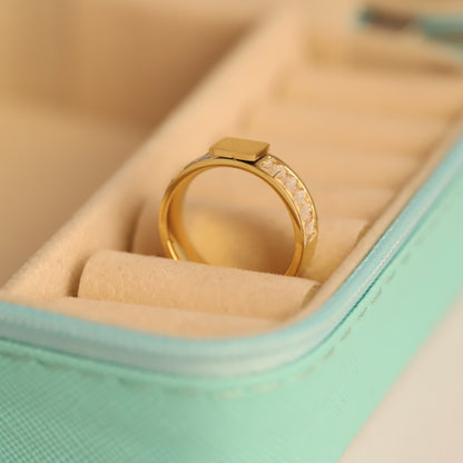 22K Gold Plated Baguette Crystal Ring | Stainless Steel Square Center Ring