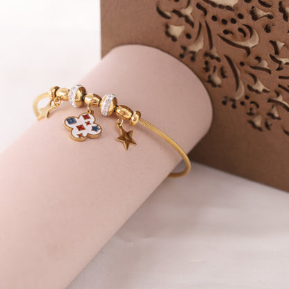 22K Gold Plated Clover & Star AD Kada Bracelet | Magnetic Lock, Anti-Tarnish Stainless Steel