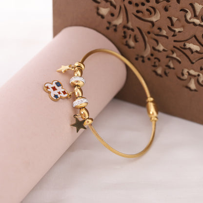 22K Gold Plated Clover & Star AD Kada Bracelet | Magnetic Lock, Anti-Tarnish Stainless Steel
